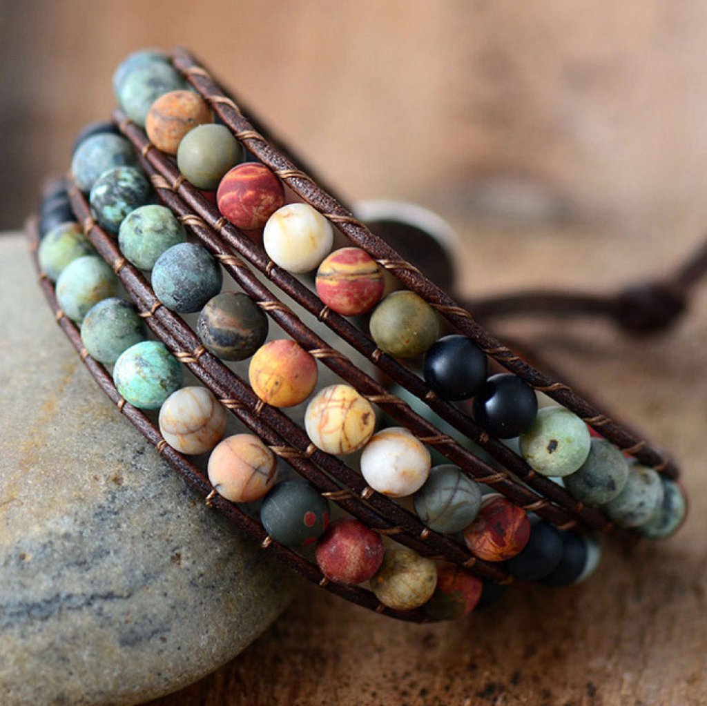 Handmade Triple Layer Beaded Agate Bracelet