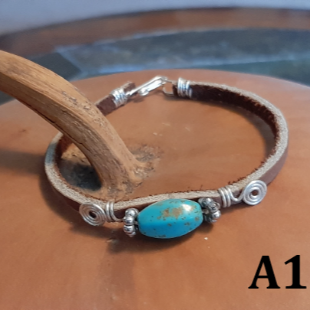 Leather Bracelet, Beaded, Wire Wrap, For Her, Fashionable, Southwestern