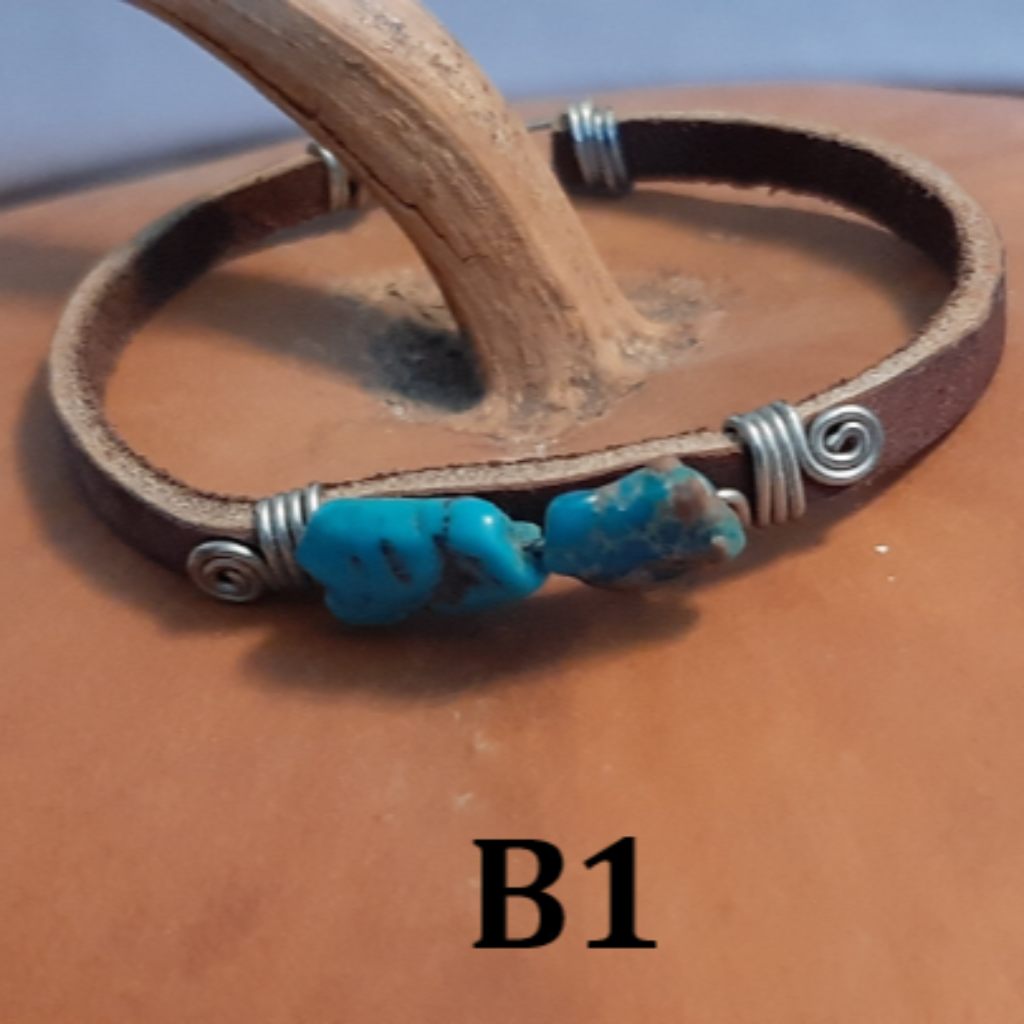 Leather Bracelet, Beaded, Wire Wrap, For Her, Fashionable, Southwestern