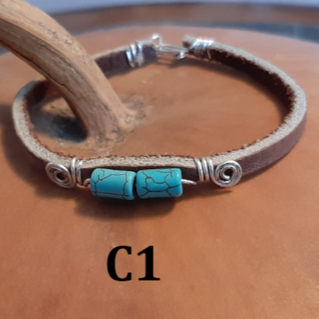 Leather Bracelet, Beaded, Wire Wrap, For Her, Fashionable, Southwestern