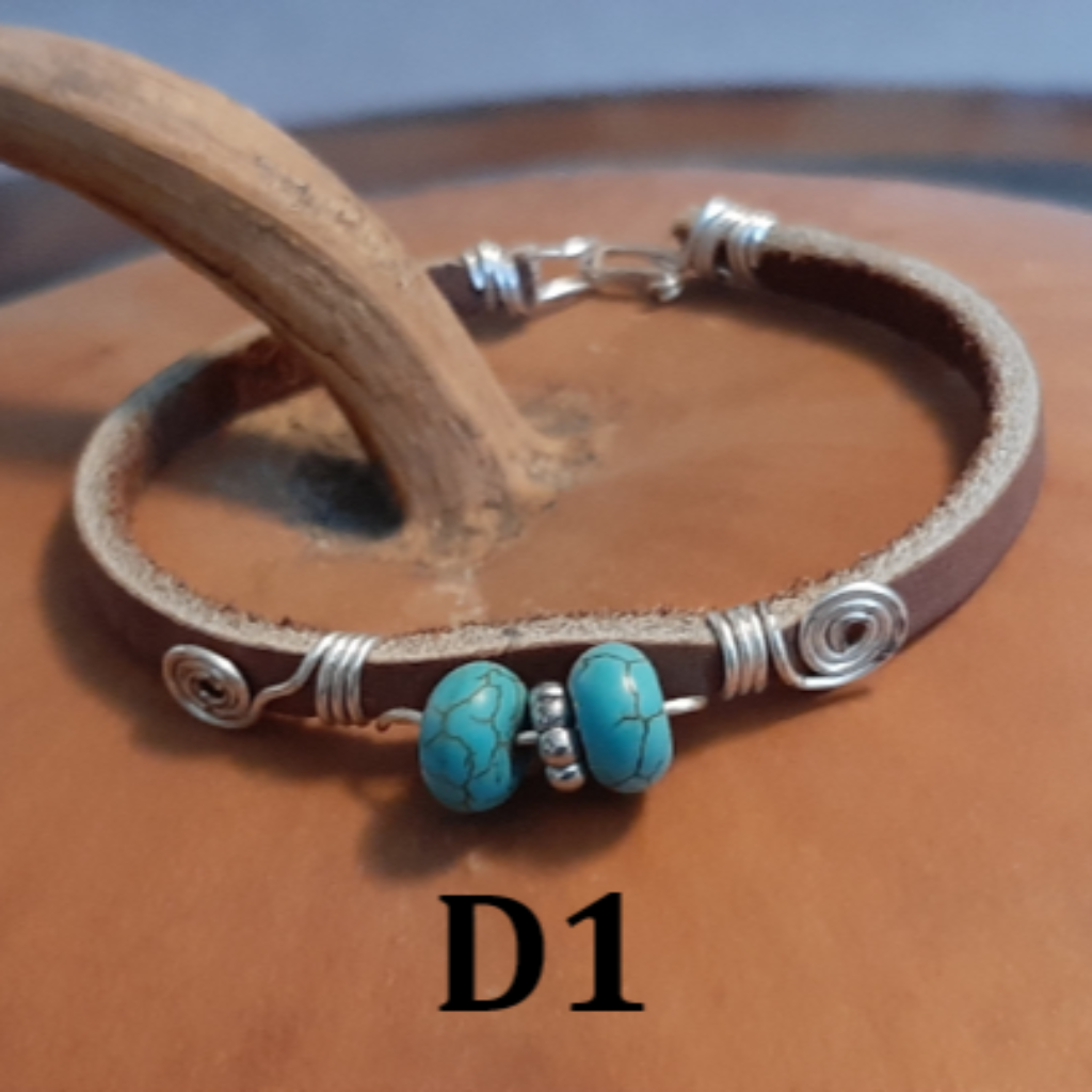 Leather Bracelet, Beaded, Wire Wrap, For Her, Fashionable, Southwestern