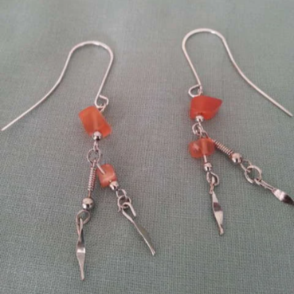 Silver Earrings, Dangle Earrings with Red Stones. Earrings for Her
