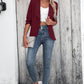 One Button Collared Neck Ruched Sleeve Blazer