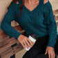 Honey Cable-Knit V-Neck Cold Shoulder Sweater