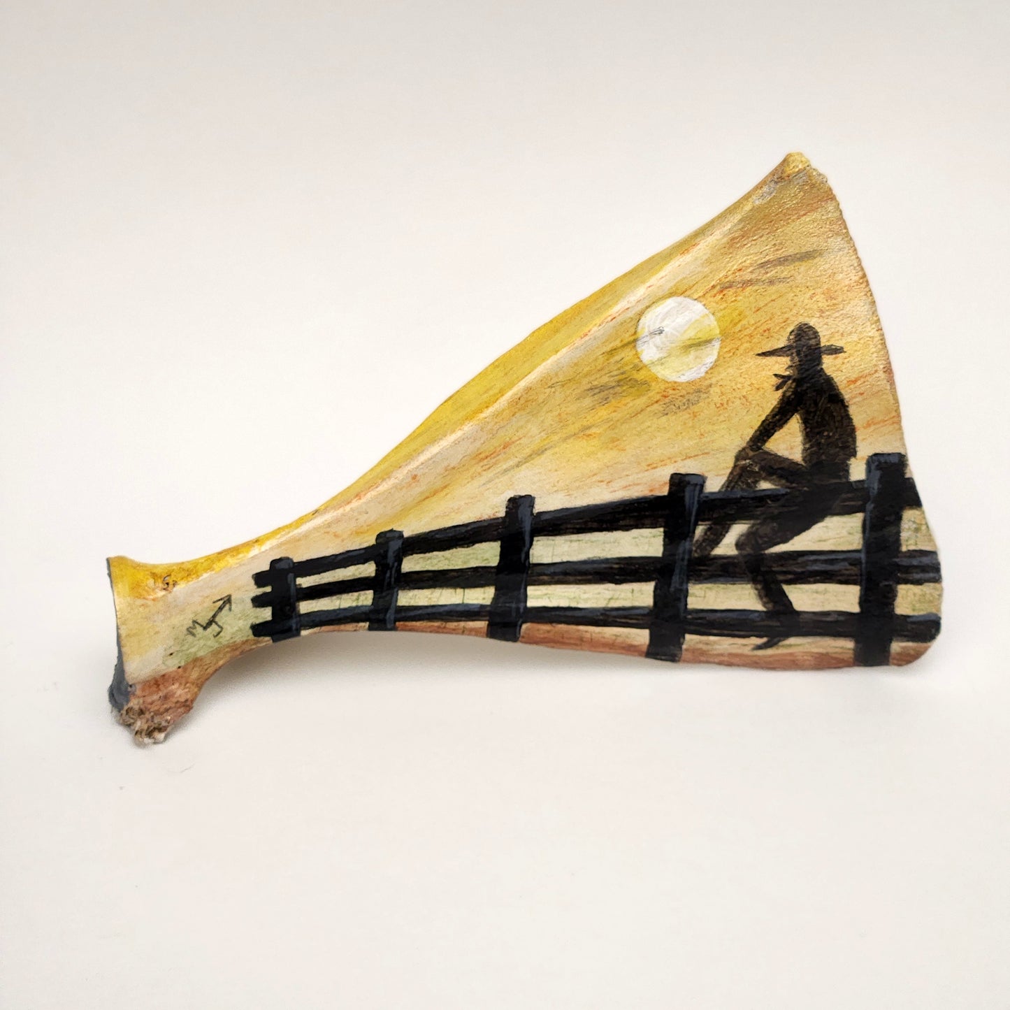 Western Cowboy Theme Artwork Painting, on a Deer Shoulder (scapula) Bone