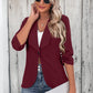 One Button Collared Neck Ruched Sleeve Blazer