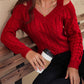 Honey Cable-Knit V-Neck Cold Shoulder Sweater