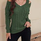 Honey Cable-Knit V-Neck Cold Shoulder Sweater