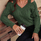 Honey Cable-Knit V-Neck Cold Shoulder Sweater