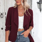 One Button Collared Neck Ruched Sleeve Blazer