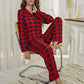 Plaid Collared Neck Long Sleeve Top and Pants Lounge Set