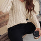 Honey Cable-Knit V-Neck Cold Shoulder Sweater