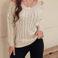 Honey Cable-Knit V-Neck Cold Shoulder Sweater