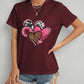 Heart Round Neck Short Sleeve T-Shirt