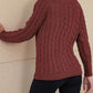 Honey Cable-Knit V-Neck Cold Shoulder Sweater