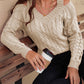 Honey Cable-Knit V-Neck Cold Shoulder Sweater