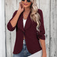 One Button Collared Neck Ruched Sleeve Blazer