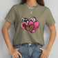 Heart Round Neck Short Sleeve T-Shirt