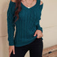 Honey Cable-Knit V-Neck Cold Shoulder Sweater