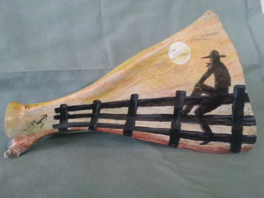 Western Cowboy Theme Artwork Painting, on a Deer Shoulder (scapula) Bone